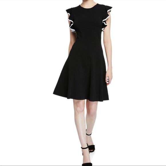 Shoshanna Dresses & Skirts - NWT SHOSHANNA Saya Women's Black White Knit Ruffled Fit & Flare Dress Size Large